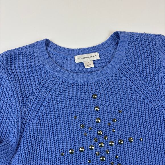 Christopher & Banks Blue Embellished Knit Crewneck Tunic Sweater Size Small - Picture 2 of 12
